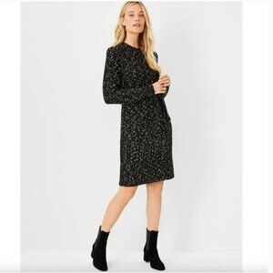 NWT Ann Taylor Black & Gold Shimmer Speckled Belted Sweater Dress, Size Small
